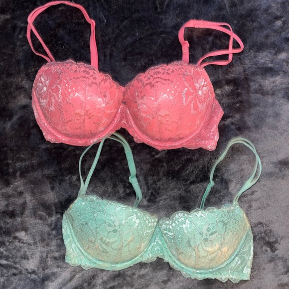 PINK Victoria's Secret Other - Lace Push-Up Bra — Coral Pink and Mint Green